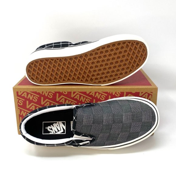 VANS Slip-On Classic Women Platform P Woven Check Canvas Gray Black VN0A3JEZ1AW - Picture 4 of 10